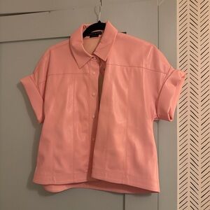 Pink Short Sleeve Button-Up Shirt